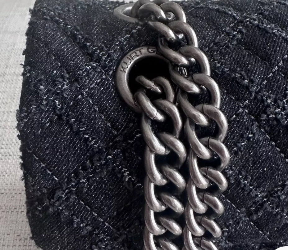 Kurt Geiger Brixton Quilted Shoulder Black Denim