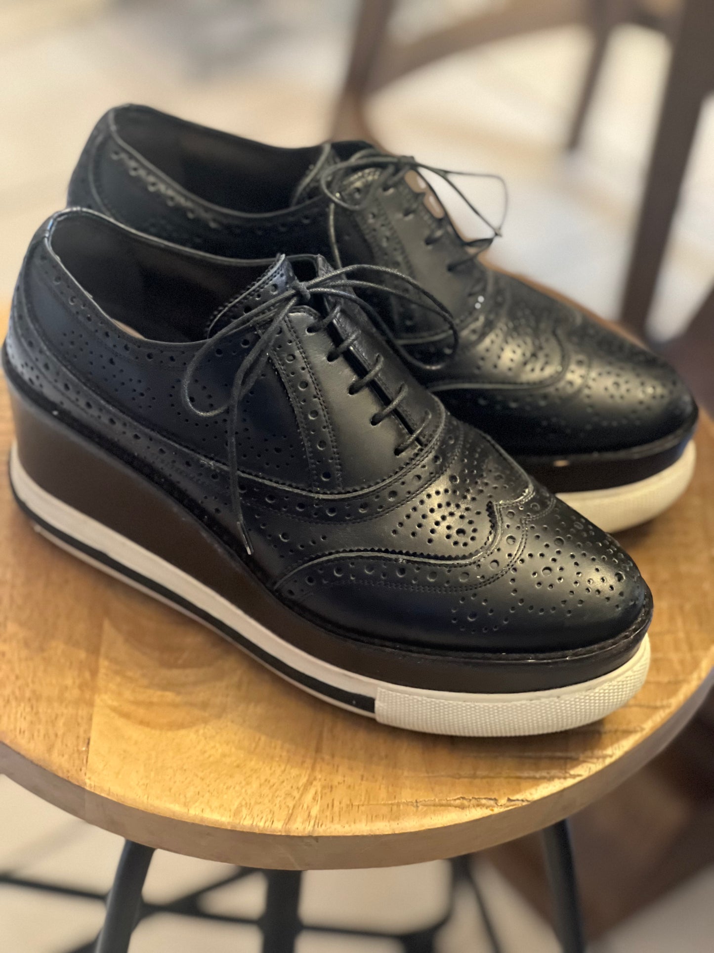 Miu Miu Black Brogue Leather Oxford Platform