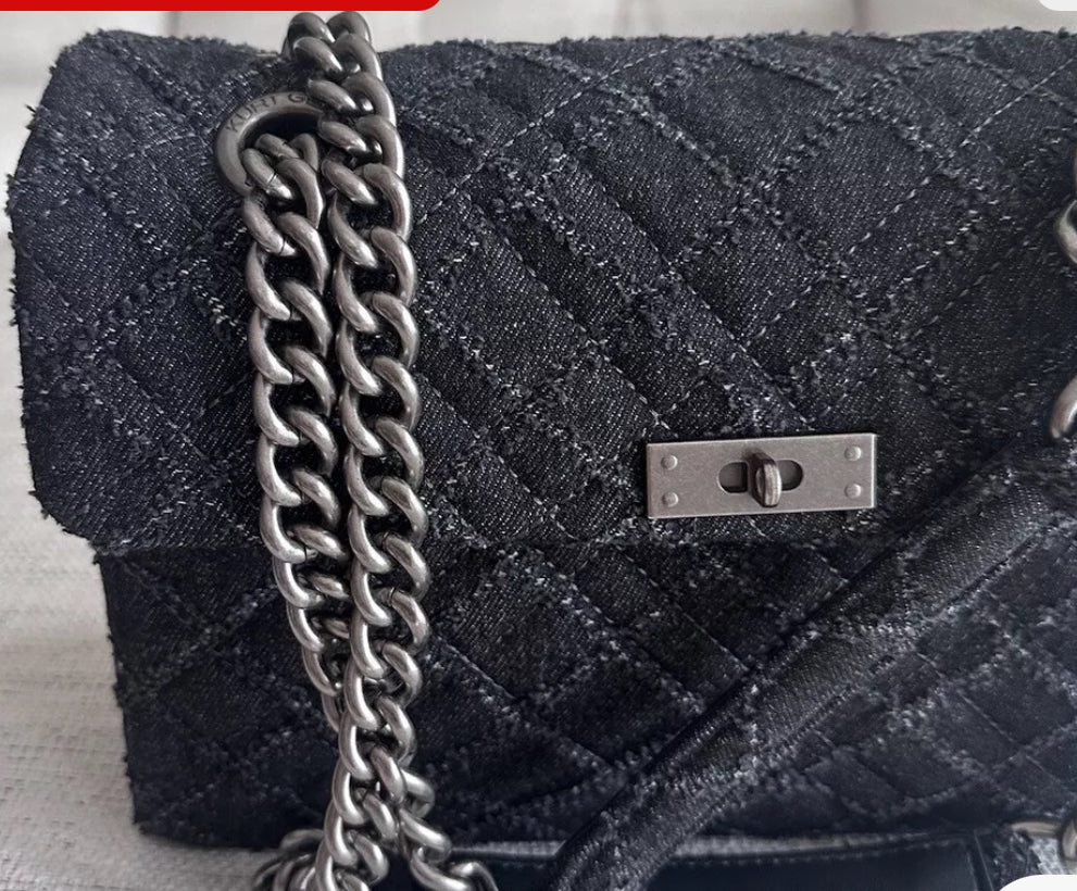 Kurt Geiger Brixton Quilted Shoulder Black Denim