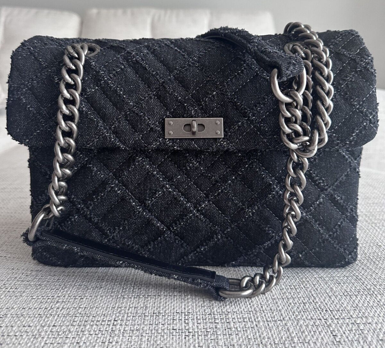 Kurt Geiger Brixton Quilted Shoulder Black Denim