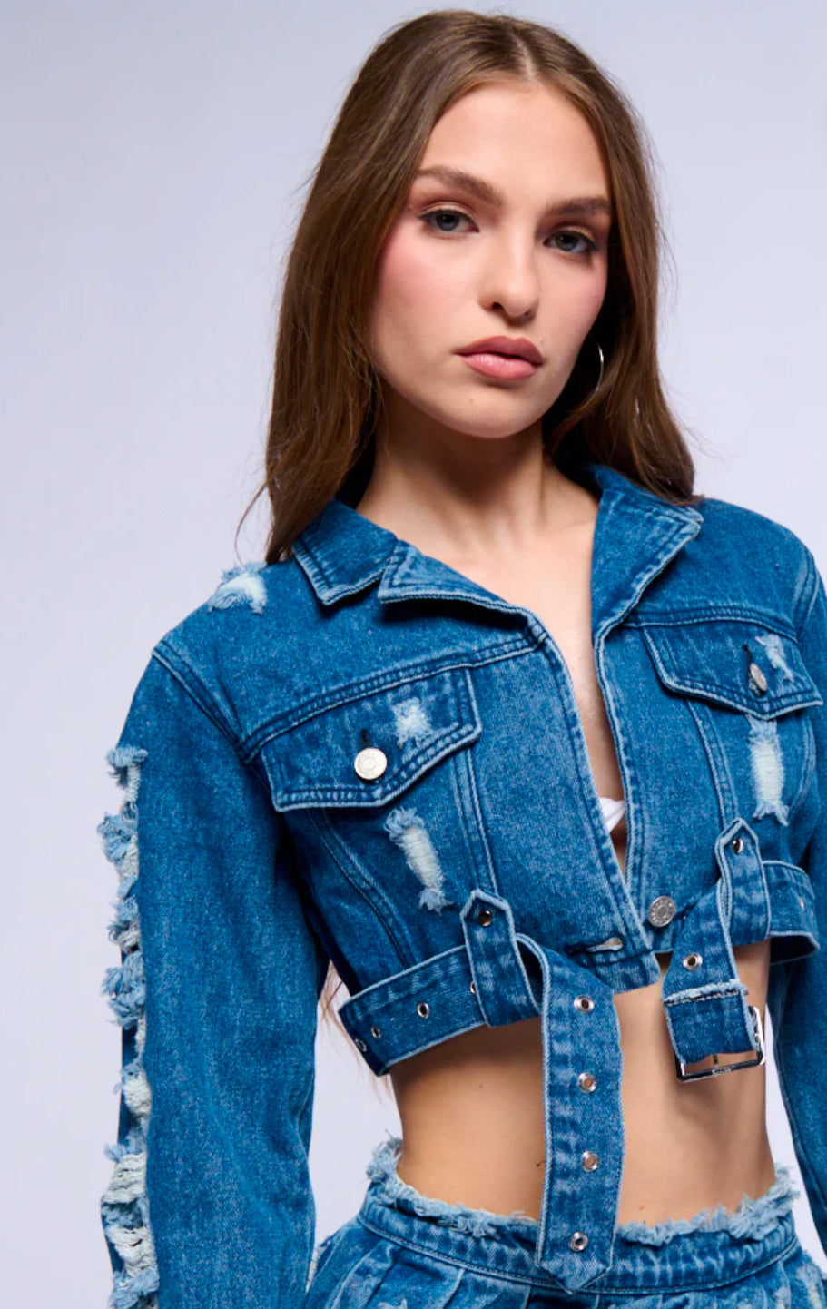 Denim Cropped Distressed Jacket