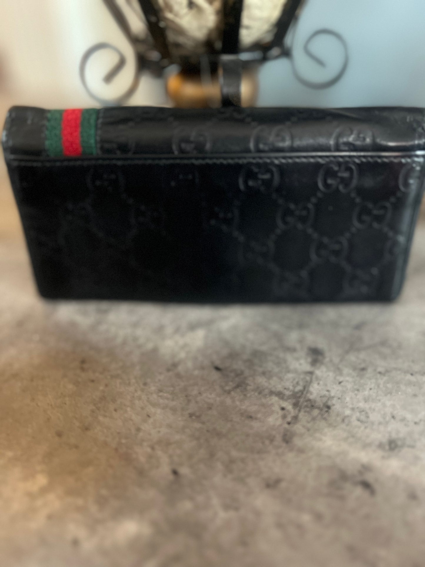 Gucci Fold Shima Long Wallet GG Black Leather Unisex
