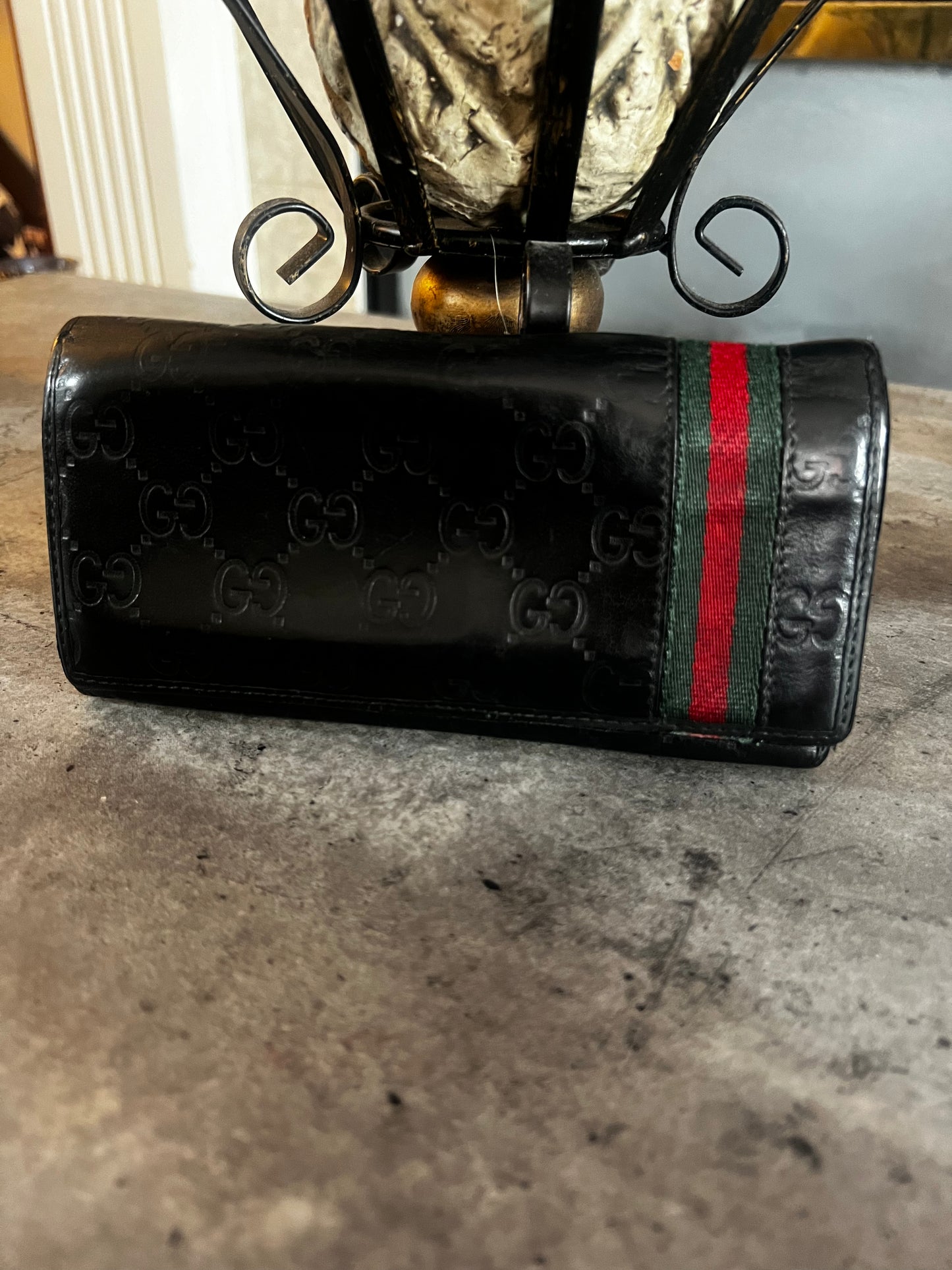 Gucci Fold Shima Long Wallet GG Black Leather Unisex