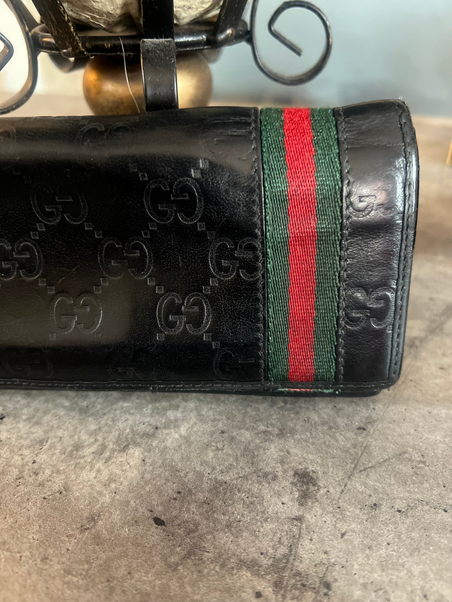 Gucci Fold Shima Long Wallet GG Black Leather Unisex
