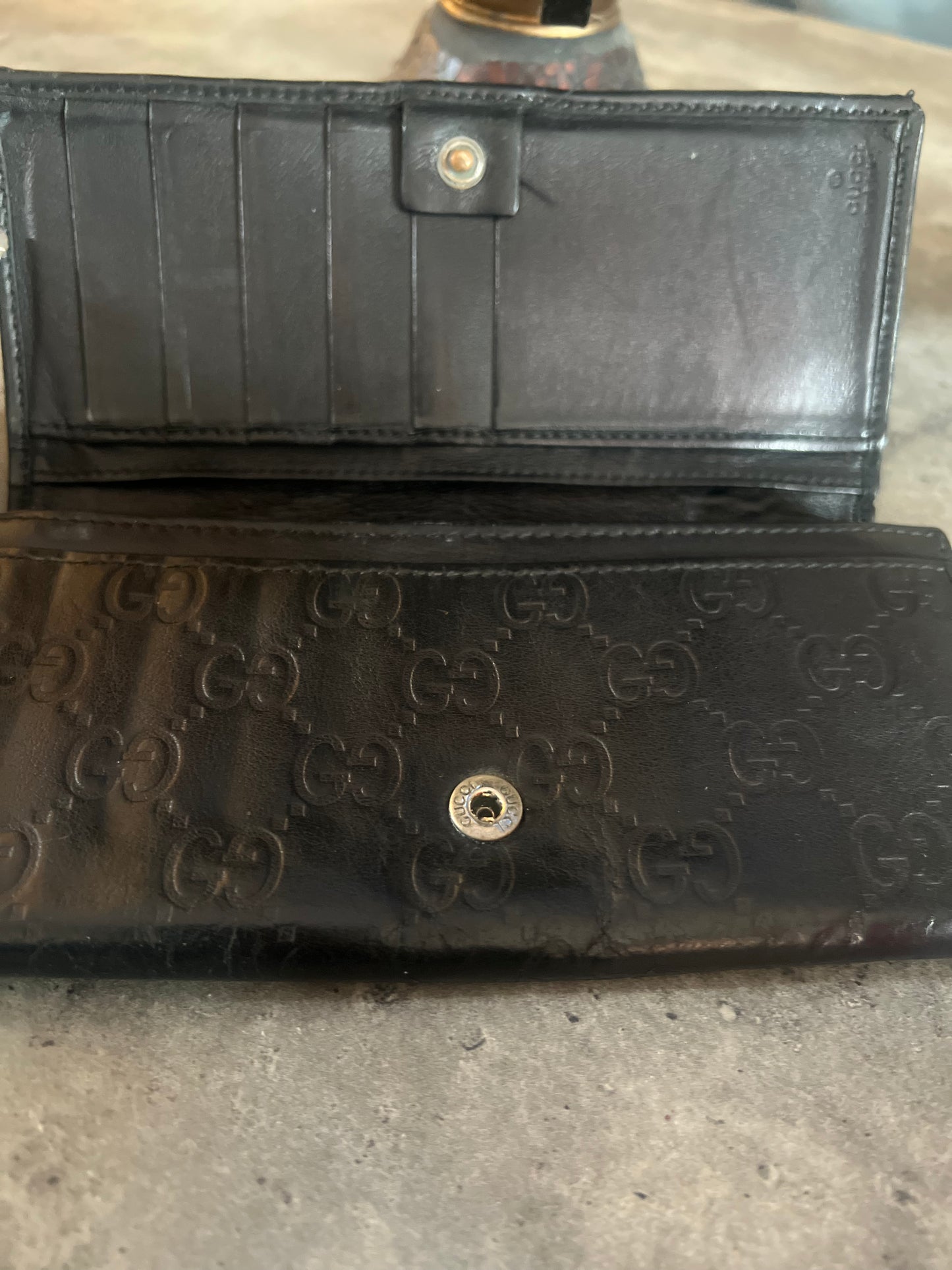 Gucci Fold Shima Long Wallet GG Black Leather Unisex