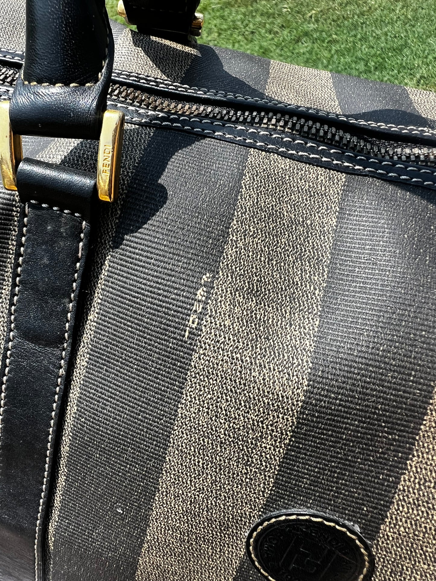 FENDI Coated Canvas Pequin Boston Bag