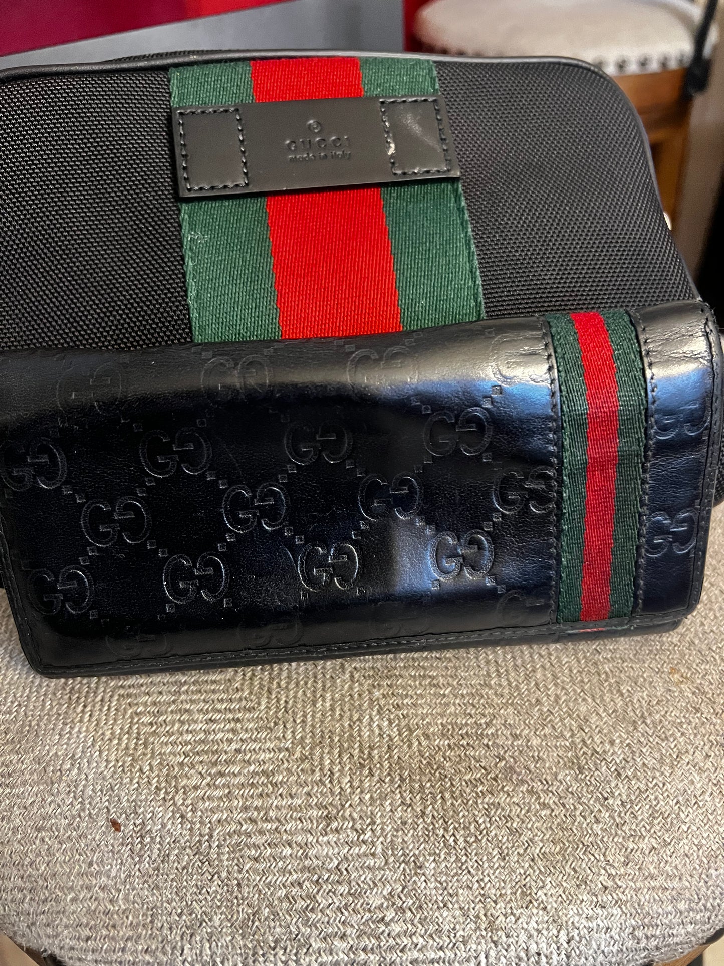 Gucci Fold Shima Long Wallet GG Black Leather Unisex