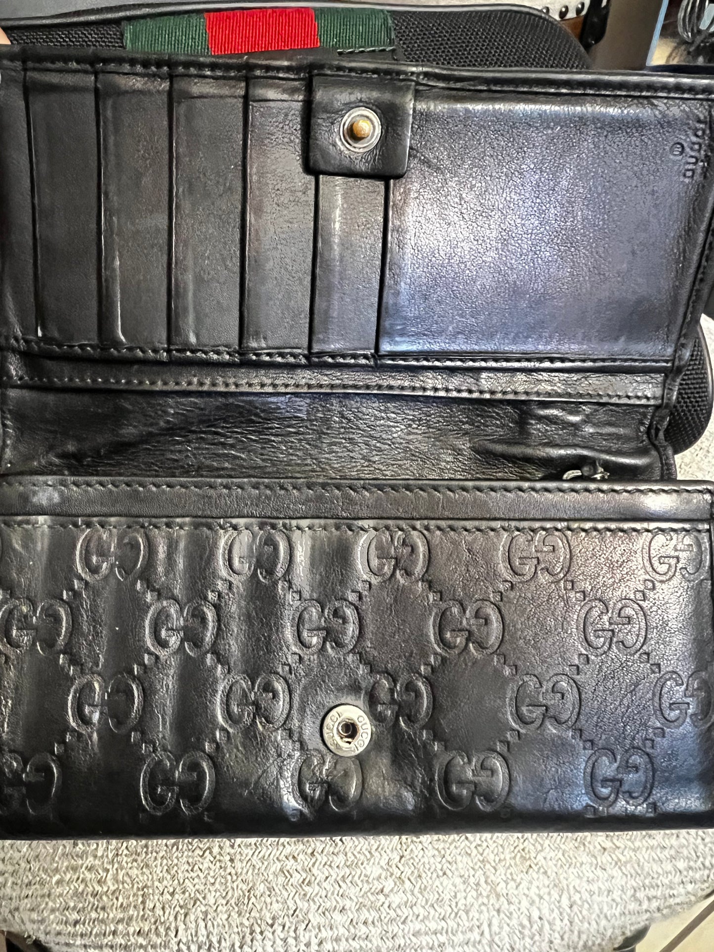 Gucci Fold Shima Long Wallet GG Black Leather Unisex