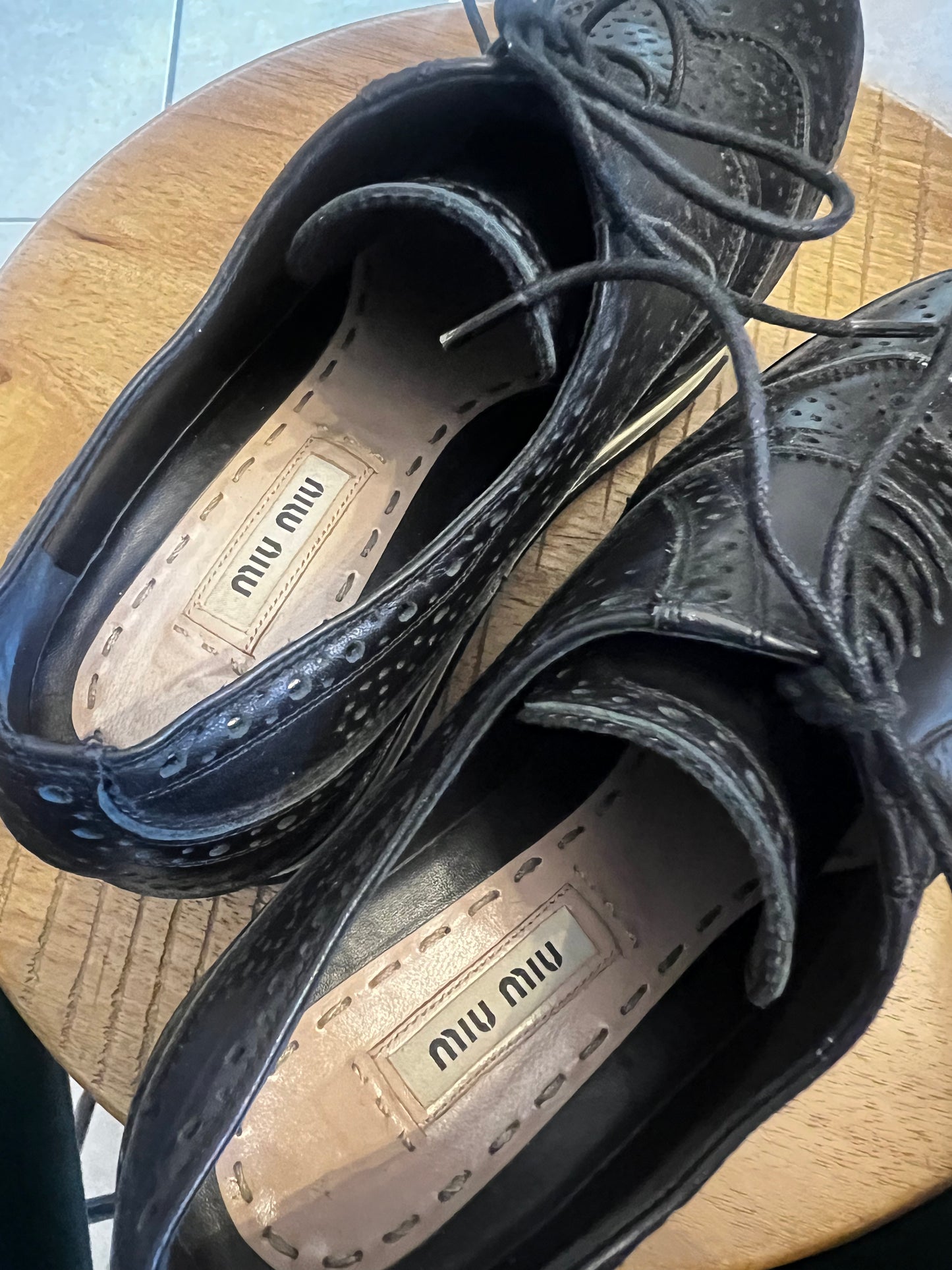 Miu Miu Black Brogue Leather Oxford Platform