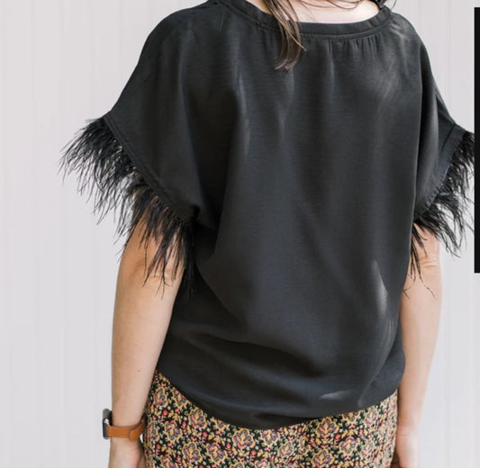 Black feather sleeve blouse NEW