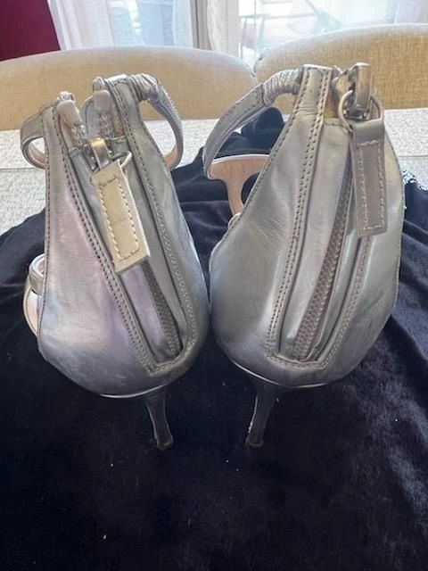 Manolo Blahnik Silver Patent Cellin Strappy Heel