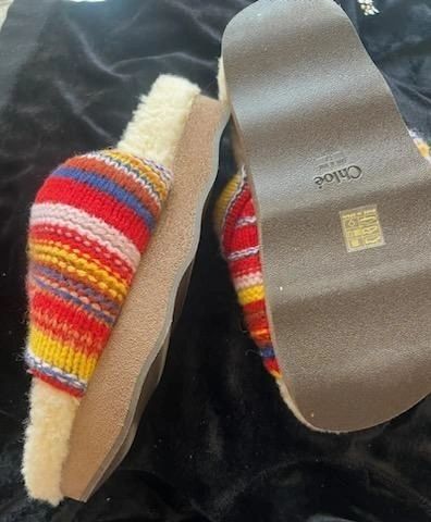Chloe Wavy Multi Color Knit Slides Shearling Lined Size 37 (7)
