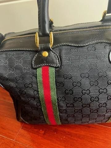 Gucci Vintage Black Sherry Line Boston Bag