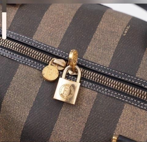 FENDI Coated Canvas Pequin Boston Bag