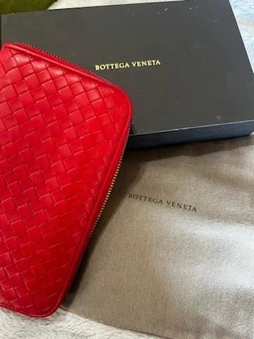 Bottega Veneta Red Intrecciato Leather Zip Around Wallet