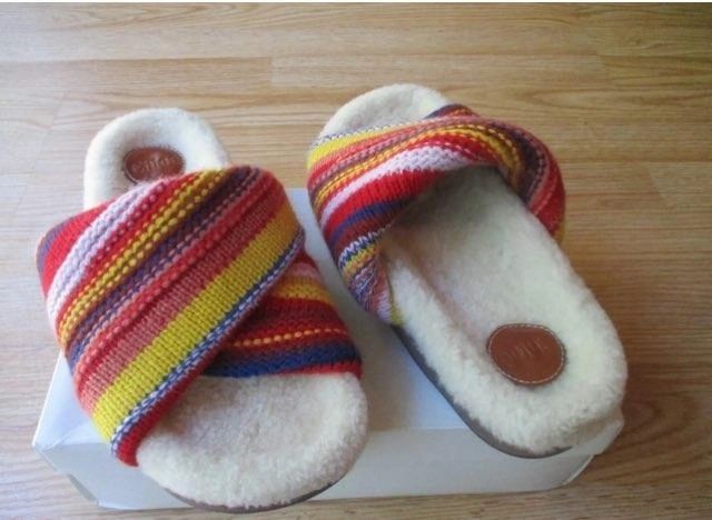 Chloe Wavy Multi Color Knit Slides Shearling Lined Size 37 (7)