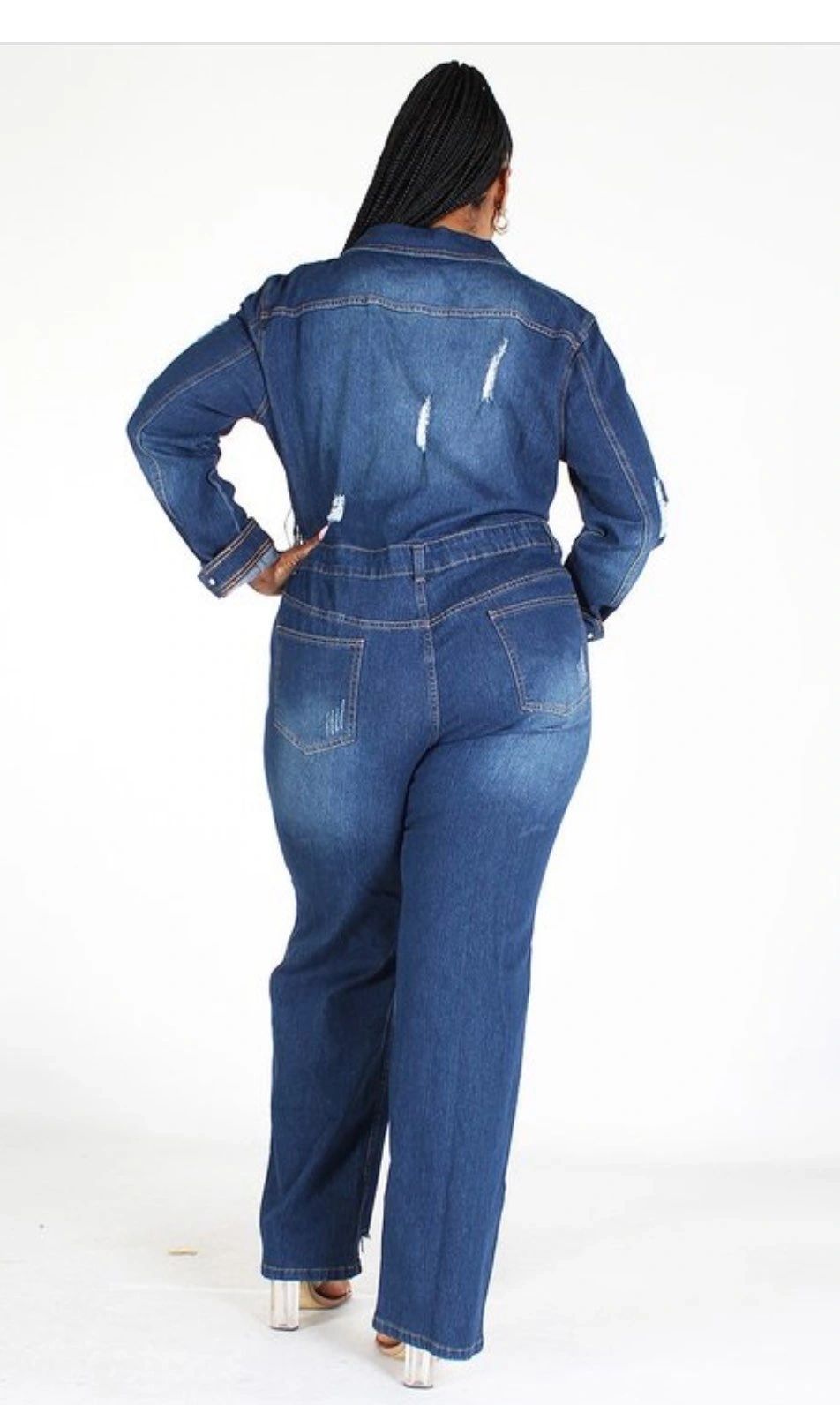 Denim Distress Jumpsuit