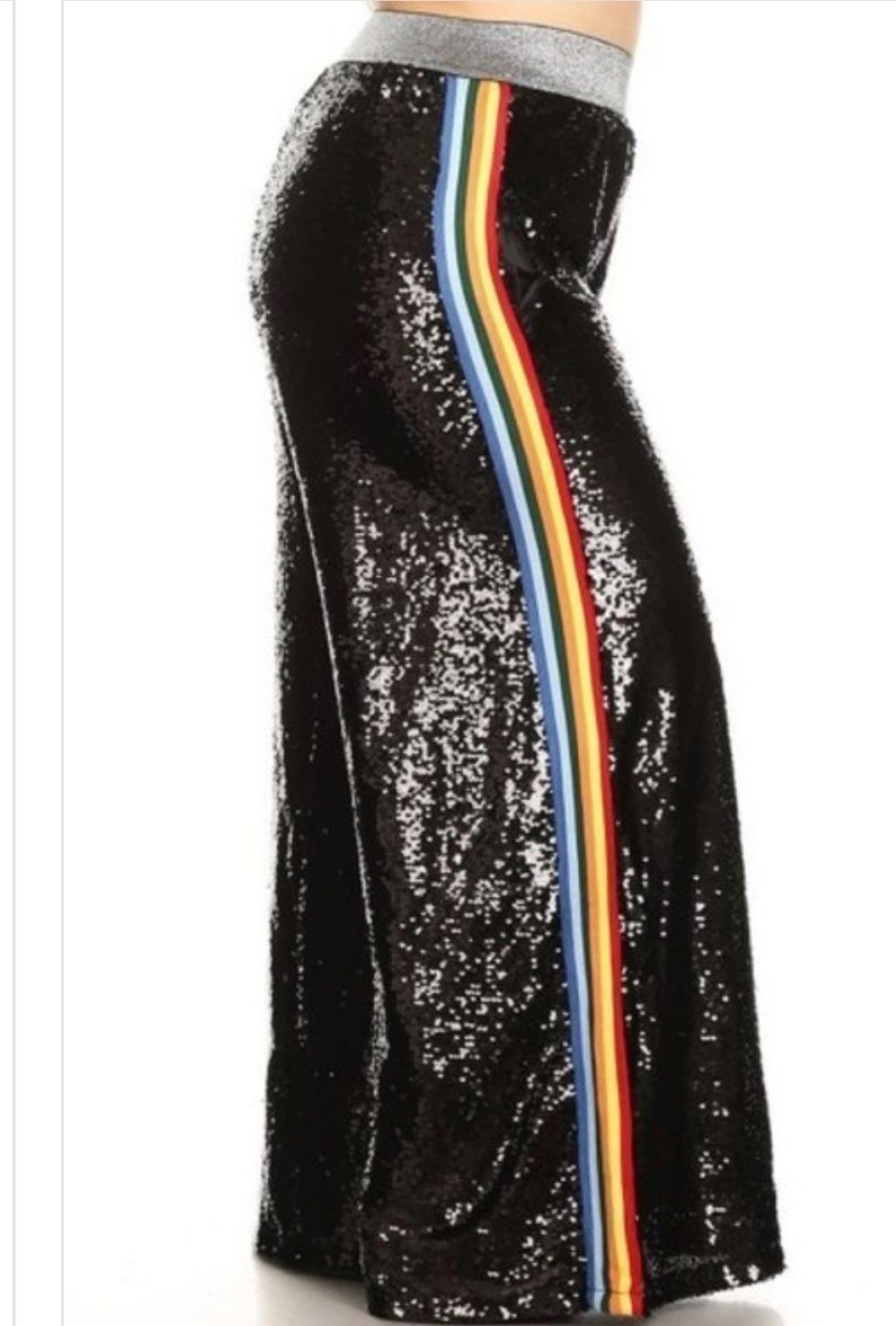 Palazzo Black Sequin Pants With Strips