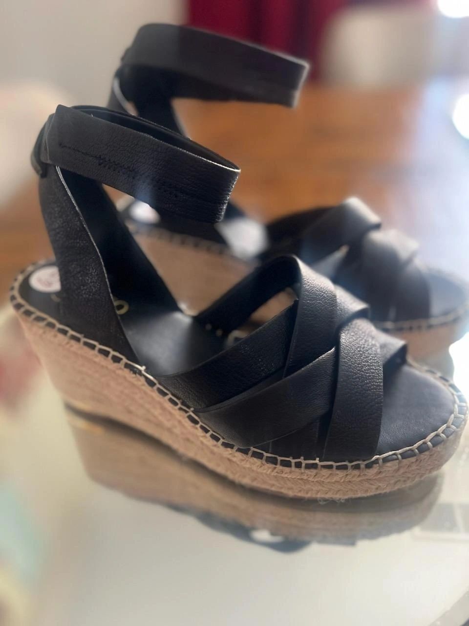 Black Leather Wedge New Size 6.5