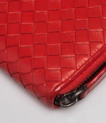 Bottega Veneta Red Intrecciato Leather Zip Around Wallet