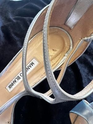Manolo Blahnik Silver Patent Cellin Strappy Heel