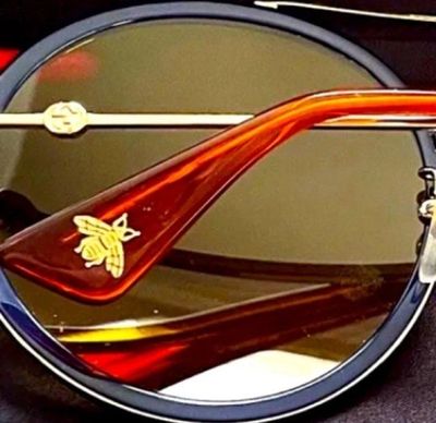 Gucci Round Aviator Sunglasses Red Navy and White New In Box Case and Cloth