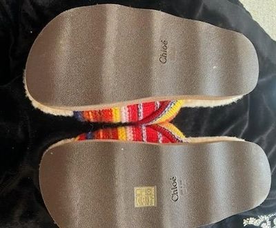 Chloe Wavy Multi Color Knit Slides Shearling Lined Size 37 (7)