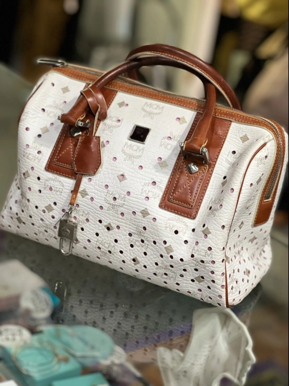 MCM Boston Bag With Lock And Key – simplydivineconsign