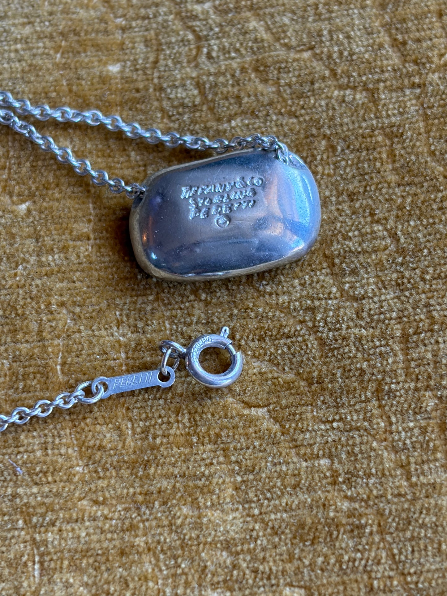 Tiffany & Co Sterling Silver Peretti Large Bean Pendant & Necklace 15”