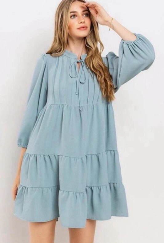 Sage Blue Smock Ruffle Dress Size M New With Tags