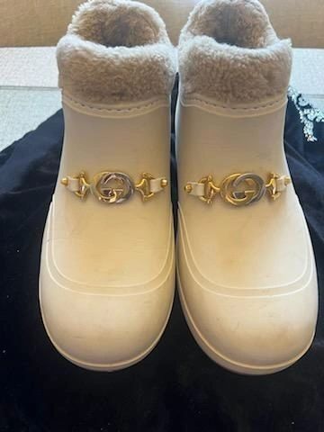 Gucci Cream Rubber Horsebit Chelsea Boot Size 38