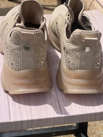 Steve Madden Beige Embellished-Rhinestone Sneaker Like New. Worn only once Size is 9.5 BUT RUNS SMALL FITS 8.5