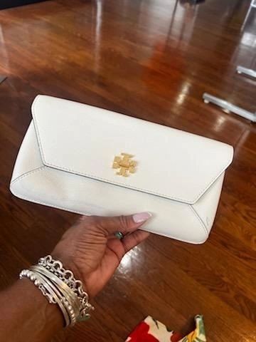 Tory Burch Cream Logo Turnkey Clutch