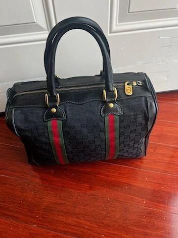 Gucci Vintage Black Sherry Line Boston Bag