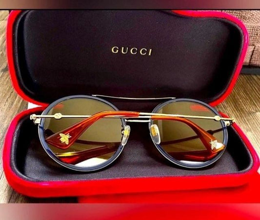 Gucci Round Aviator Sunglasses Red Navy and White New In Box Case and Cloth